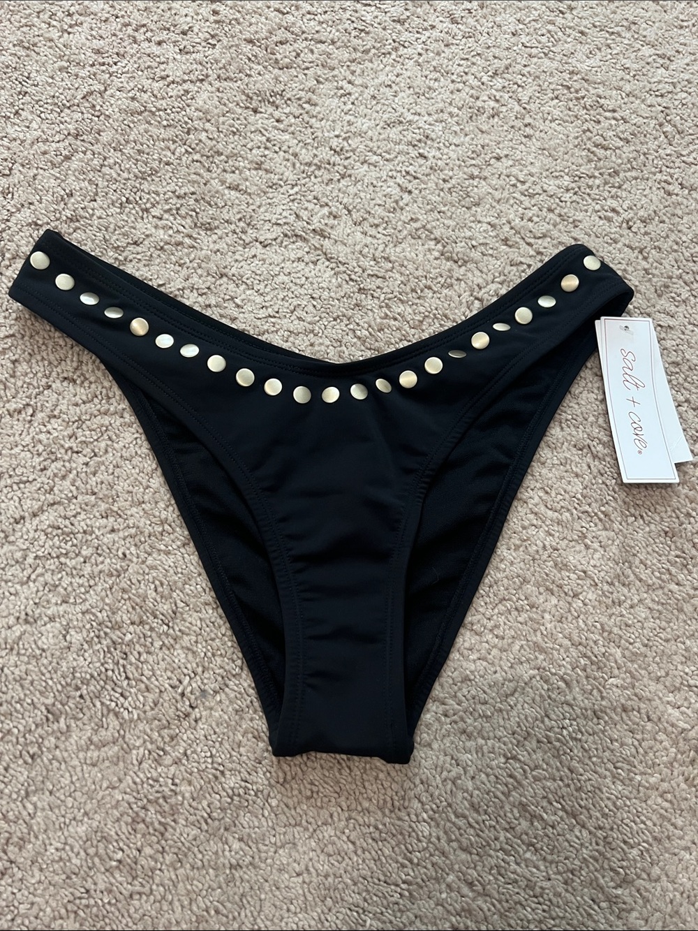 Salt + Cove Black Bikini Bottom with Gold Stud Trim
